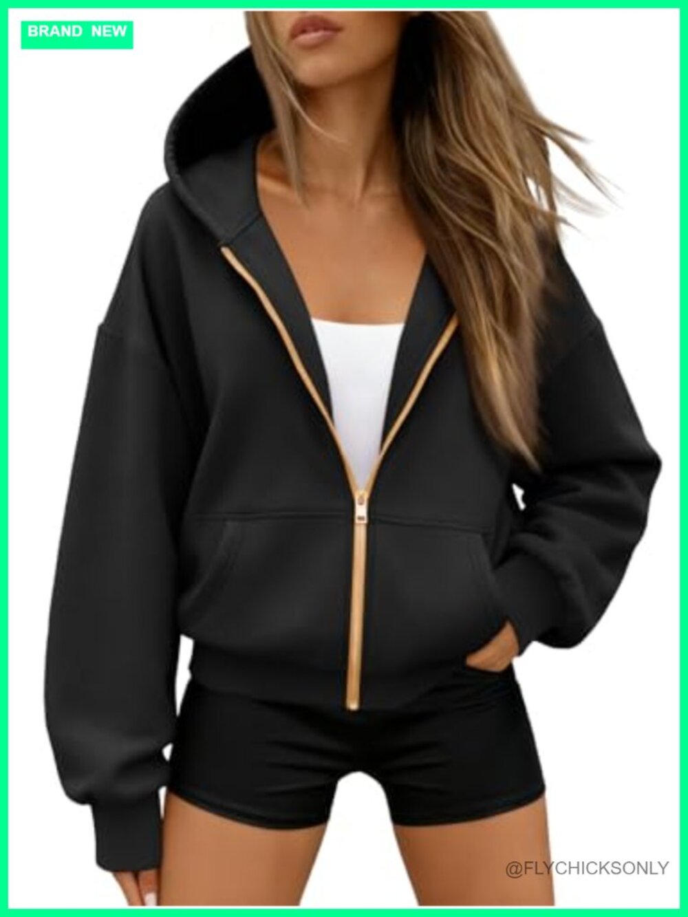 Women's Zip Up Hoodie Fleece Lined Cropped Sweatshirt Oversized Fall Jacket
